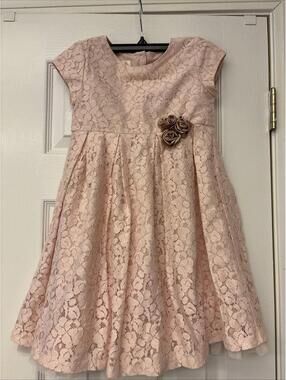Laura Ashley London GirlPink Lace Babydoll Style Short Sleeve Dress Size 6X